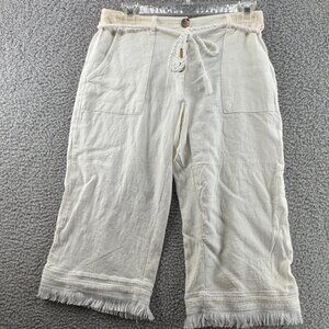 Urban Romantics Linen Capri Pants With Fringe Hem & Rope Tie Waist Size Medium